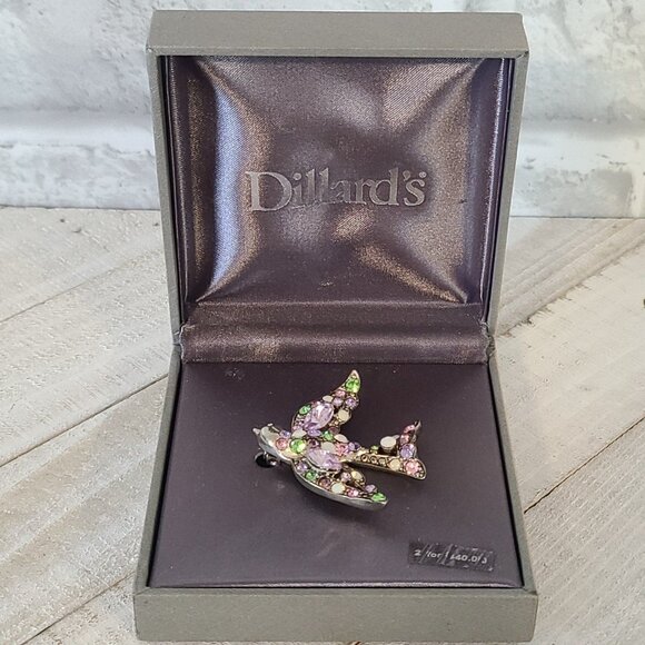Dillards Multicolor Bird Brooch Pin Rhinestone New in Box - Picture 3 of 7